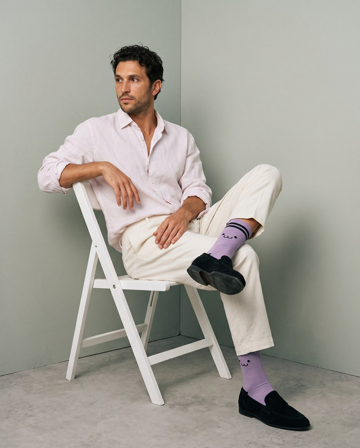 Worn: the Violet pair with a pale pink shirt and velvet loafers.